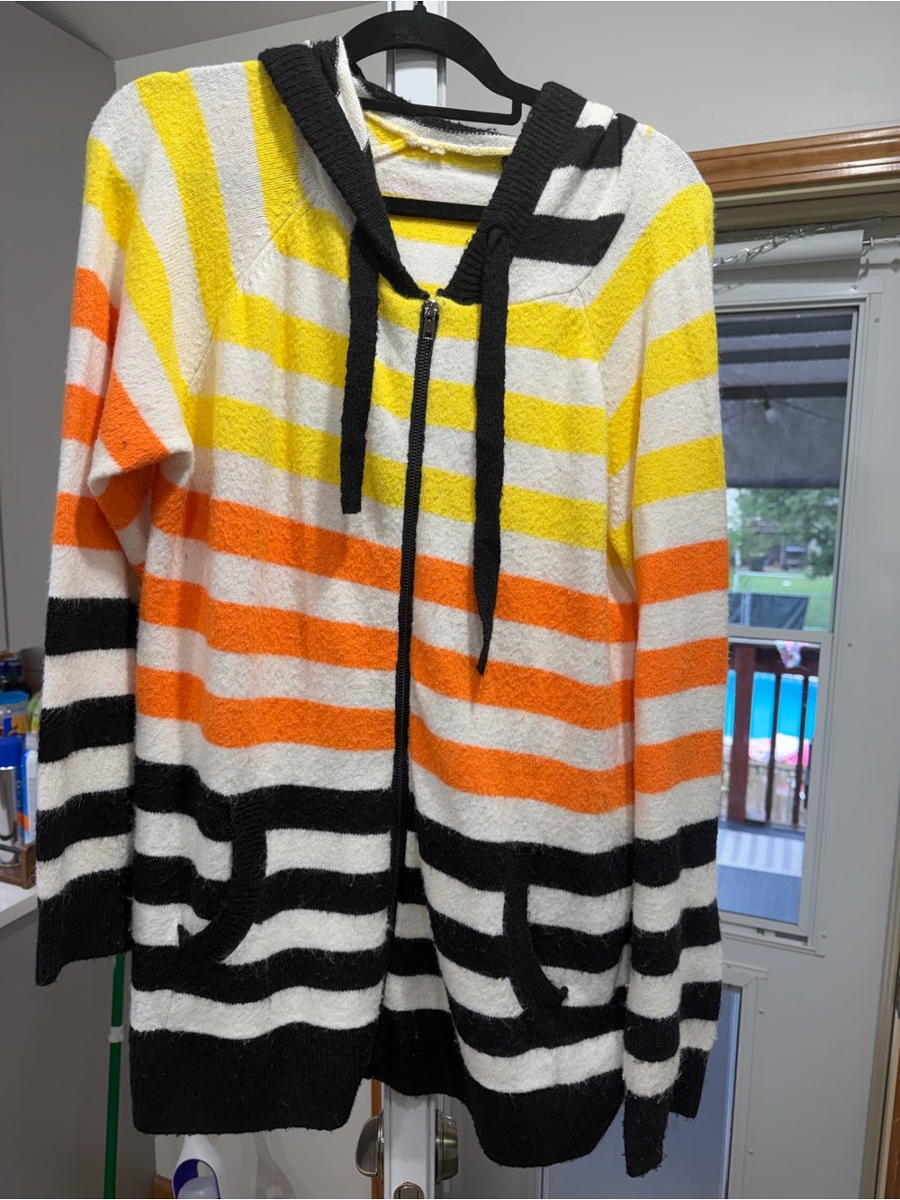 Torrid Striped Hooded Zip Sweater in White, Yellow & Orange